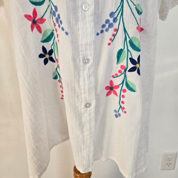 Woman Within Plus Size Embroidered Gauze Shirt Floral White Beach Summer 3X - Picture 7 of 14
